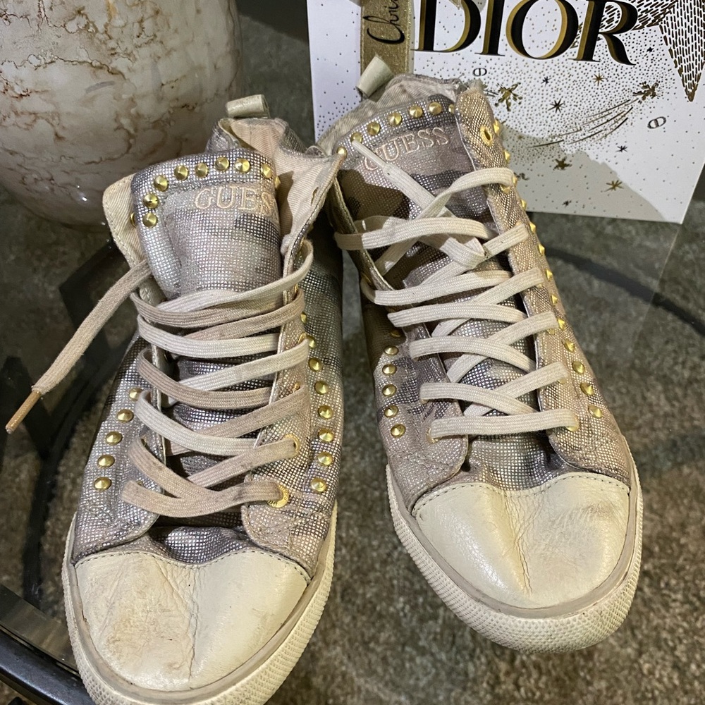 Guess silver/gold army studded sneakers
